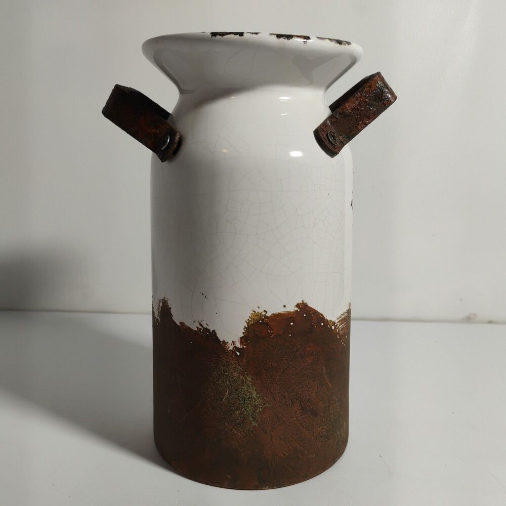 Mud Pie Terracotta Crackle Glaze Planter Rustic Farmhouse Decor Urn Brown Rusty
